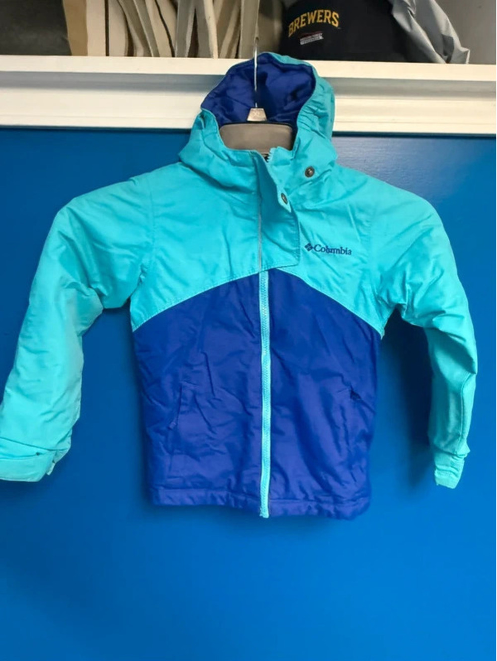 Columbia Girls XS (6/6X) Aqua Blue & Purple Hooded Ski Winter Jacket Coat